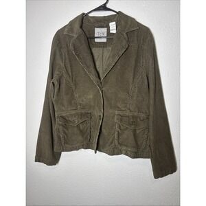 Tex by Max Adria Blazer Green 2 Button, Corduroy Collared V-neck Women's Size 12